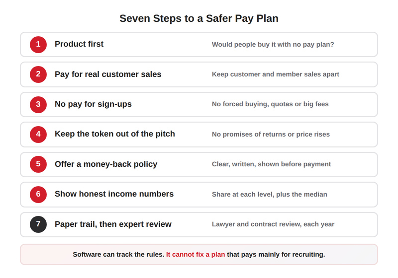Seven steps to structure a compliant crypto MLM compensation plan